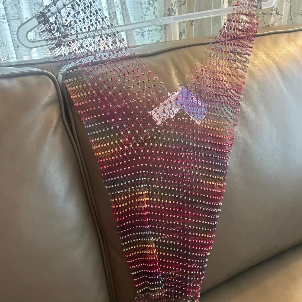 Sexy Shiny Rhinestone Rainbow 🌈Mesh Summer Crop Top Stretchy - Picture 15 of 17